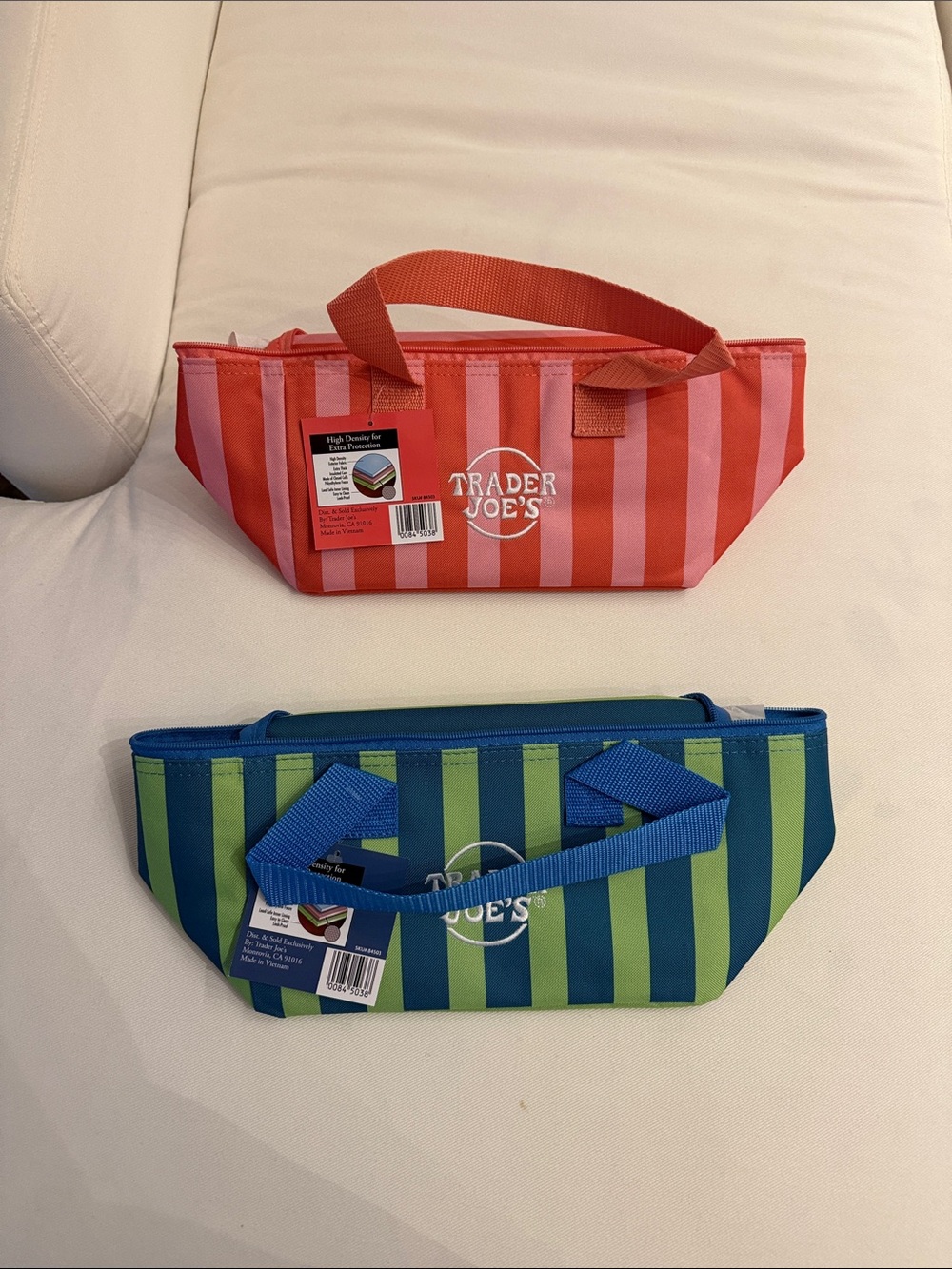 NWT Trader Joes Striped Insulated Lunch Bag - Coral and Teal